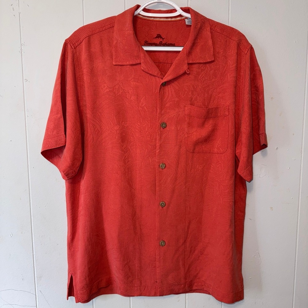 Tommy Bahama Mens Silk Short Sleeve Camp Shirt Orange Jacquard ST325384 M